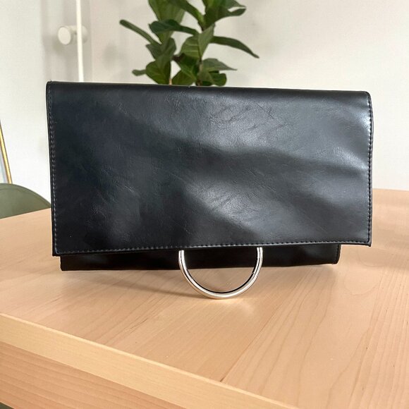 Black Leather Clutch/Shoulder Bag - Picture 1 of 8